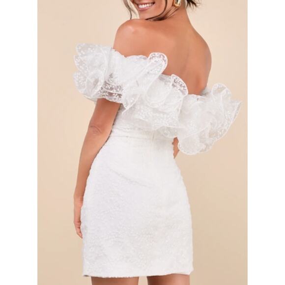 LULU'S XL Trend White Embroidered Ruffled One-Shoulder Mini Dress NEW b151 - Picture 2 of 9